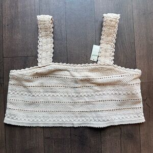 Aerie Women’s L Cream Crochet Knit Crop Tank Top Boho Festival Beach NWT